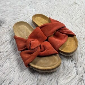 Intentionally Blank Women's 6.5 7 Red Suede Knot Slide Sandal Beach Resort Boho